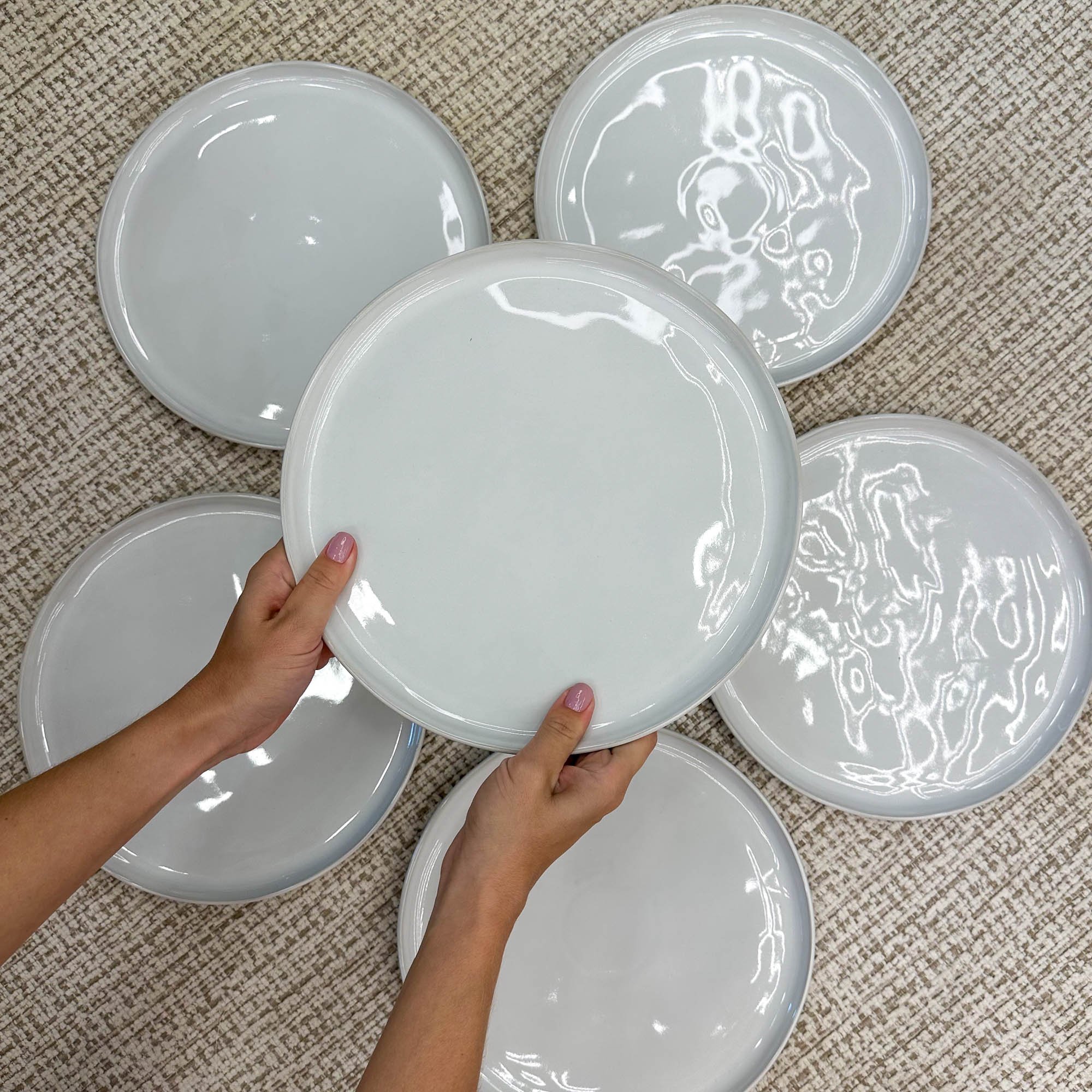 Conjunto de 6 Pratos de Cerâmica Branco Bio New White - Elegância